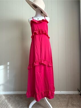 Hot Pink Ruffle Tiered Maxi Dress size L